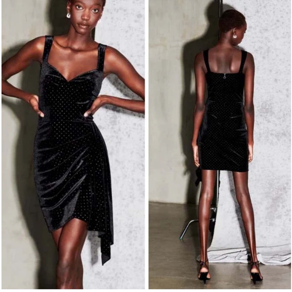 A14 Saylor Nollie Velvet Rainbow‎ Rhinestone Mini Dress Black